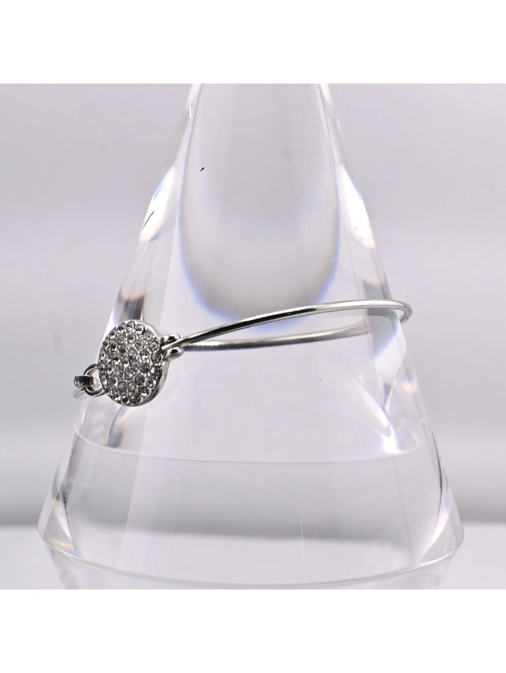 Silver Pave Rhinestone Disc Bracelet Bangle Pendant Hook Cuff 62mm Across